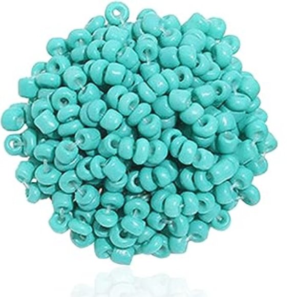 Turquoise Blue Pom Pom Seed Beaded Big Puff Post Earrings Round Bohemian New - Picture 3 of 6